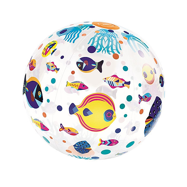 Djeco Aufblasbarer Spielball FISCHE (Ø35cm) in transparent/bunt