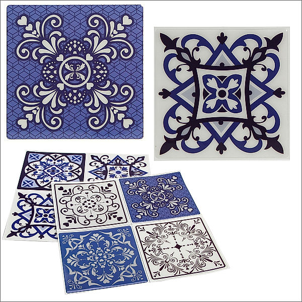 Aufkleber reliefartig mit maurischem blauen Muster, sortiert 4er Set