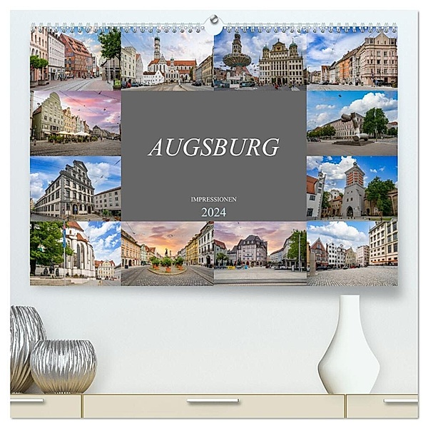Augsburg Impressionen (hochwertiger Premium Wandkalender 2024 DIN A2 quer), Kunstdruck in Hochglanz, Dirk Meutzner