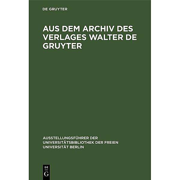 Aus dem Archiv des Verlages Walter de Gruyter