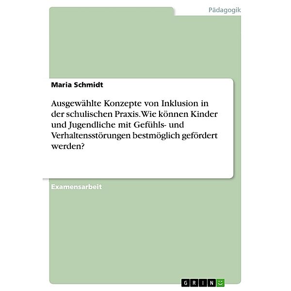 Ausgewählte Konzepte von Inklusion in der schulischen Praxis. Wie können Kinder und Jugendliche mit Gefühls- und Verhaltensstörungen bestmöglich gefördert werden?, Maria Schmidt