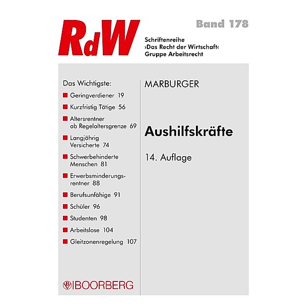 Aushilfskräfte / Recht der Wirtschaft Bd.178, Horst Marburger