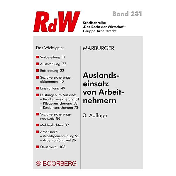 Auslandseinsatz von Arbeitnehmern / Recht der Wirtschaft Bd.231, Horst Marburger