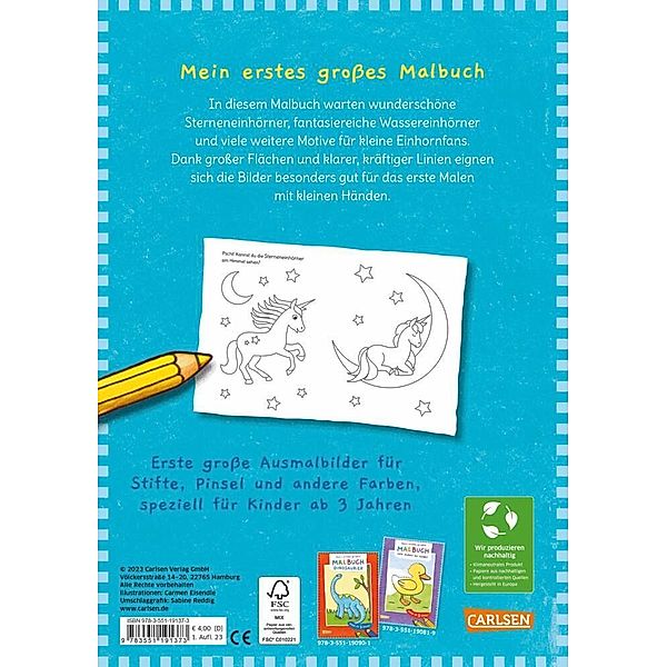 Ausmalbilder für Kita-Kinder: Mein erstes großes Malbuch: Einhörner