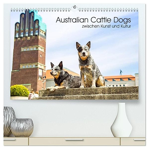 Australian Cattle Dogs zwischen Kunst und Kultur (hochwertiger Premium Wandkalender 2024 DIN A2 quer), Kunstdruck in Hochglanz, Fotodesign Verena Scholze