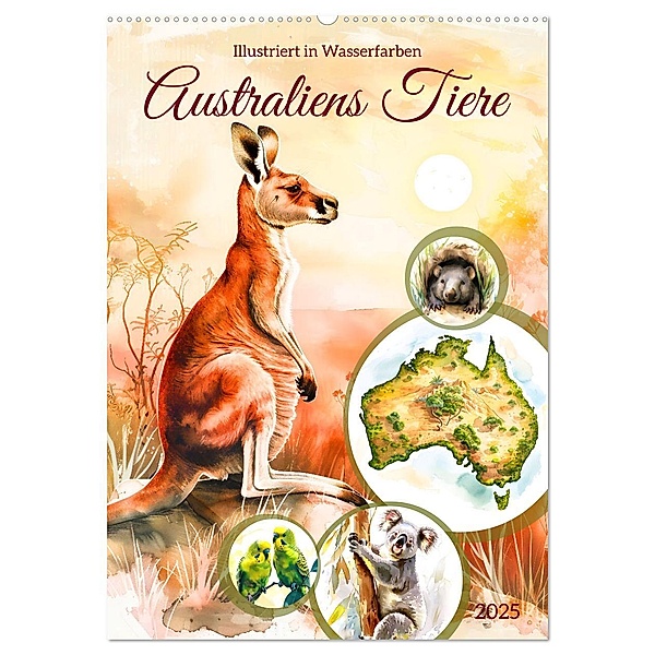 Australiens Tiere - Illustriert in Wasserfarben (Wandkalender 2025 DIN A2 hoch), CALVENDO Monatskalender, Calvendo, Anja Frost