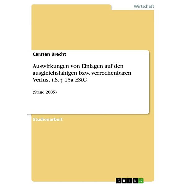 Auswirkungen von Einlagen auf den ausgleichsfähigen bzw. verrechenbaren Verlust i.S. § 15a EStG, Carsten Brecht