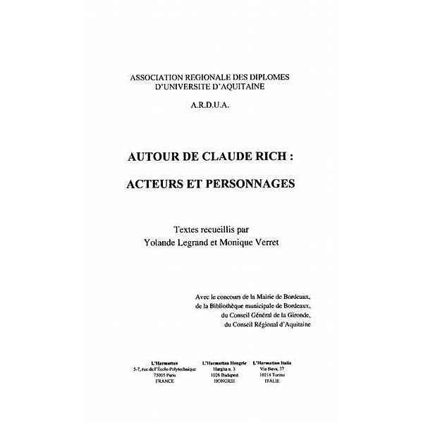 Autour de Claude Rich : Acteurs et personnages / Hors-collection, Collectif