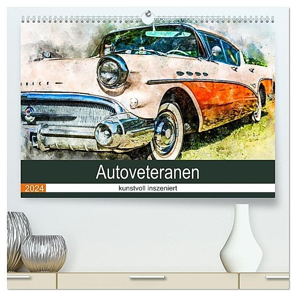 Autoveteranen - kunstvoll inszeniert (hochwertiger Premium Wandkalender 2024 DIN A2 quer), Kunstdruck in Hochglanz, Sonja und André Tessen