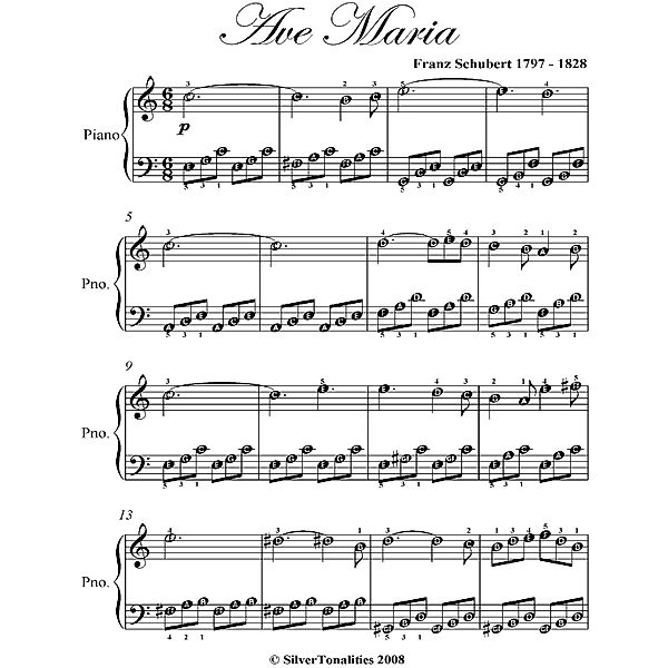 Ave Maria Easy Piano Sheet Music, Franz Schubert