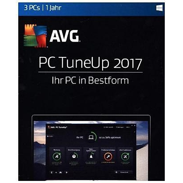 AVG PC TuneUp 2017, 3 PCs, Code in a Box