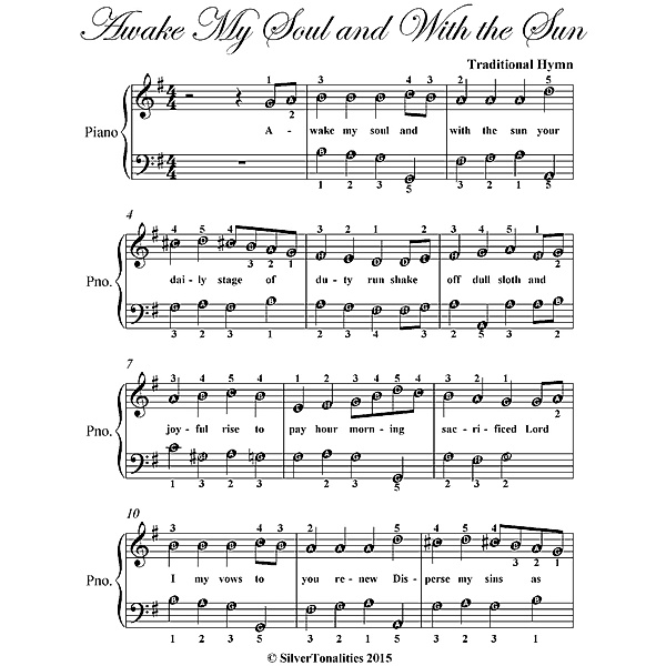 Awake My Soul and With the Sun Easy Piano Sheet Music, Traditional Hymn