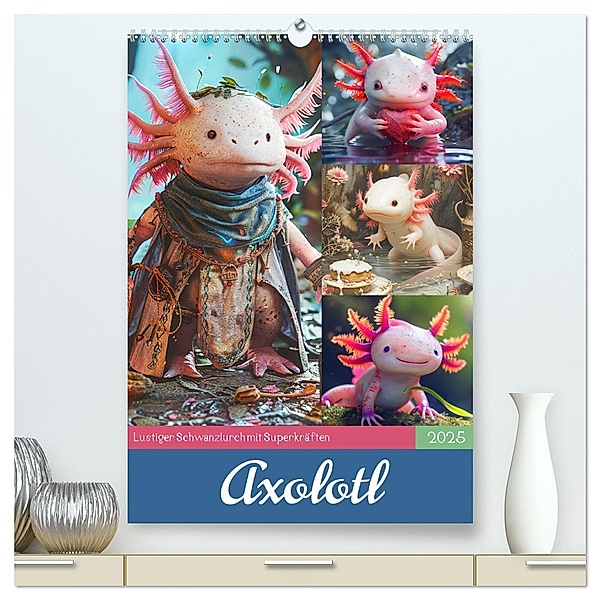 Axolotl. Lustiger Schwanzlurch mit Superkräften (hochwertiger Premium Wandkalender 2025 DIN A2 hoch), Kunstdruck in Hochglanz, Calvendo, Rose Hurley