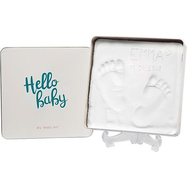 Baby Art eckige Geschenkbox aus Metall mit Gipsabdruck