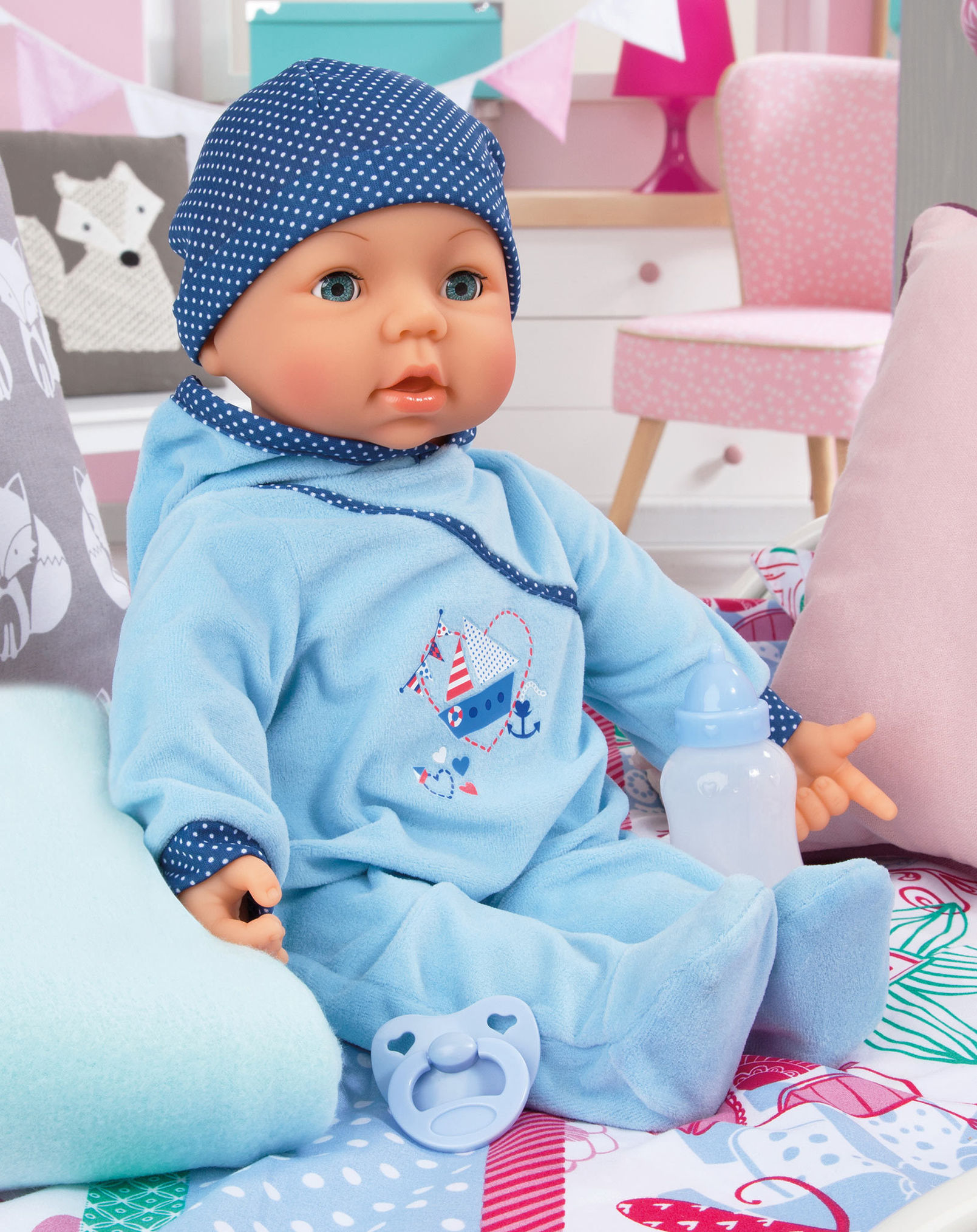 Baby-Puppe HELLO BABY BOY 46cm mit Zubehör in blau kaufen