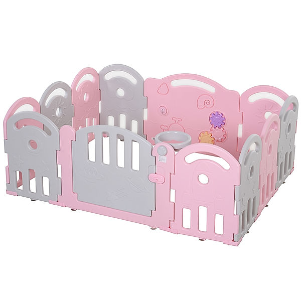 Homcom Baby Schutzgitter mit Ballkorb und 3 Zahnräder (Farbe: rosa)