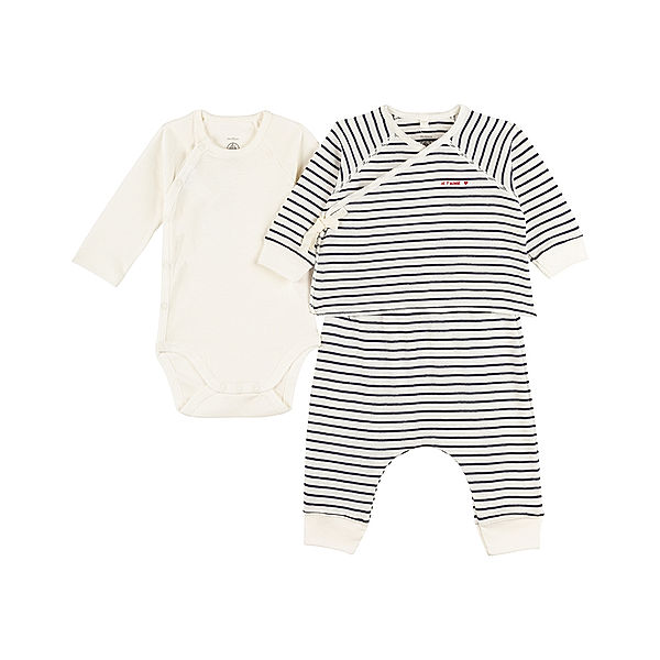 Petit Bateau Baby-Set STREIFEN mit Jacke & Body & Hose in weiß/dunkelblau