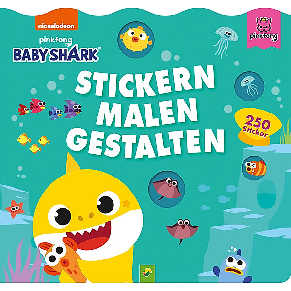 Baby Shark / Baby Shark Stickern, Malen, Gestalten. Kreative Beschäftigung mit Baby Hai und seiner Familie