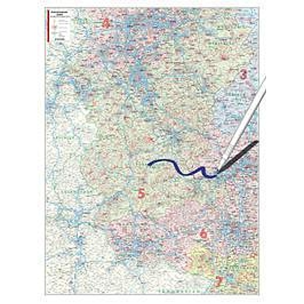 Bacher Postleitzahlen-Karte Rheinland-Pfalz, Saarland, Posterkarte beschichtet