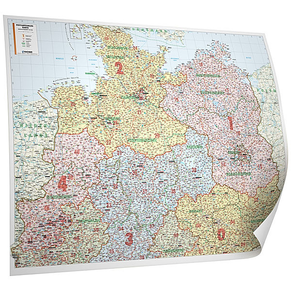 Bacher Postleitzahlenkarte Deutschland / Kastanea Postleitzahlenkarte Norddeutschland, 131 x 98 cm, Papierkarte gerollt, folienbeschichtet