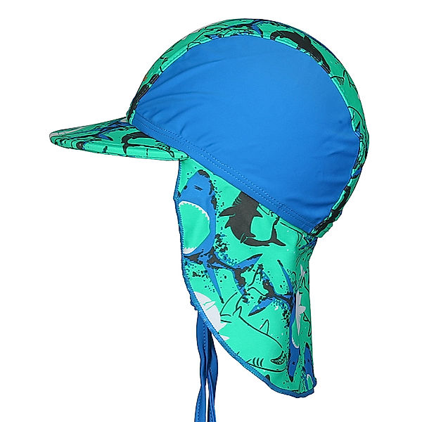 Sterntaler Bade-Schirmmütze HAI mit Nackenschutz in grün/blau
