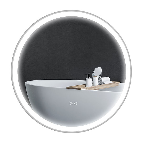 Badezimmerspiegel mit einstellbarer Lichthelligkeit und Touch-Steuerung silber, weiß (Farbe: weiß, silber)