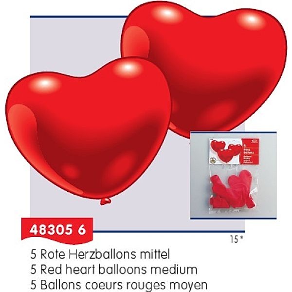 Ballons rot Herzform 5St. 60cm