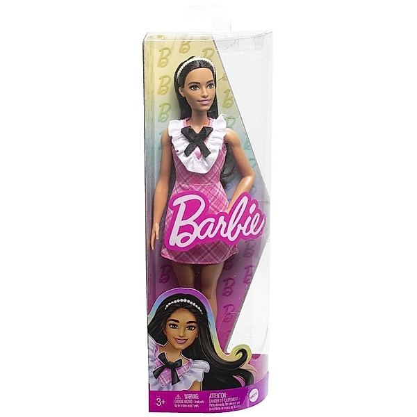 Mattel Barbie Fashionistas-Puppe mit schwarzem Haar und Karokleid