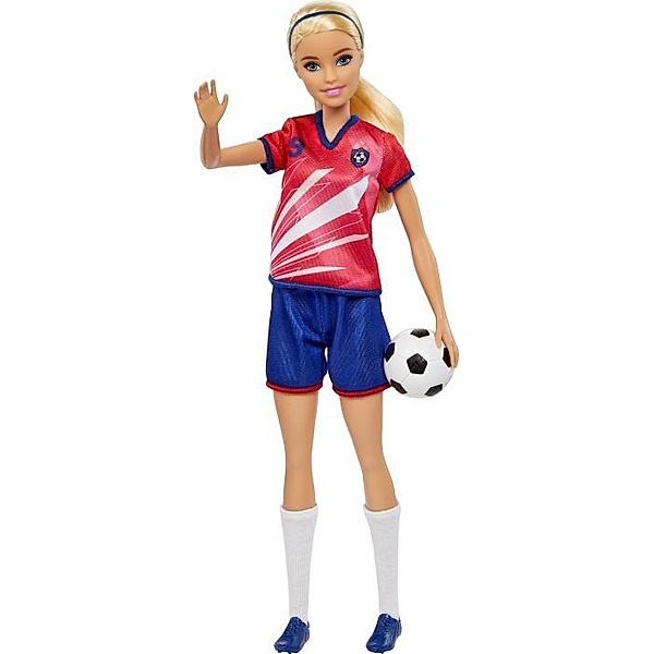 Mattel Barbie Fußballspielerin-Puppe, blond, Trikot mit der Nummer 9, Fußball, Stolle