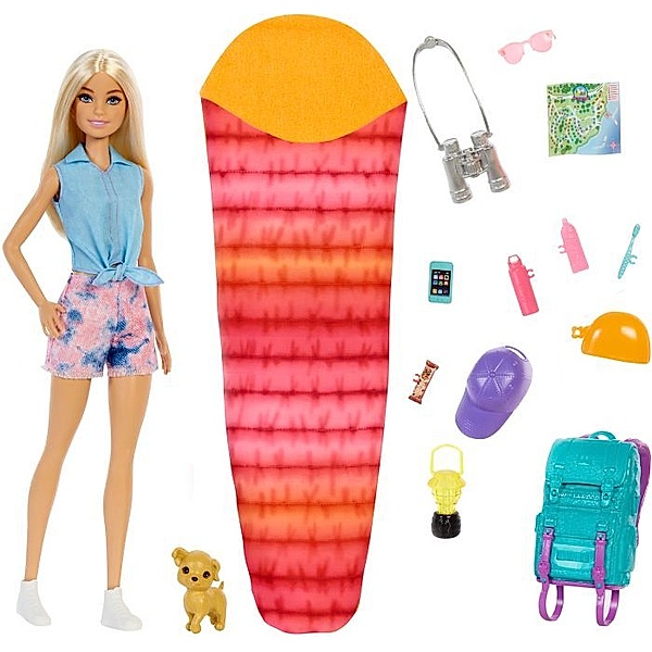 Mattel Barbie ''It takes two! Camping'' Spielset mit Malibu Puppe, Hündchen und Acces