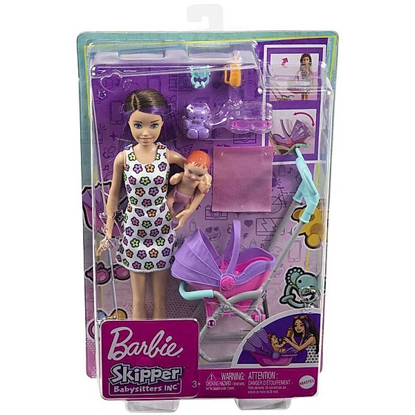 Mattel Barbie Skipper Babysitters Inc. Puppe mit Kinderwagen, Baby & Zubehör