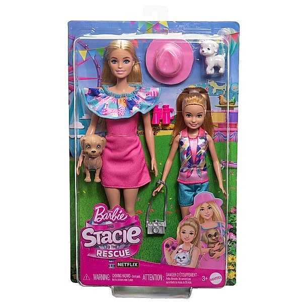 Mattel Barbie und Stacie Schwestern Puppenset mit 2 Hunden und Zubehör