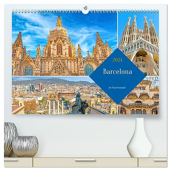 Barcelona - ein Traumreiseziel (hochwertiger Premium Wandkalender 2024 DIN A2 quer), Kunstdruck in Hochglanz, Nina Schwarze