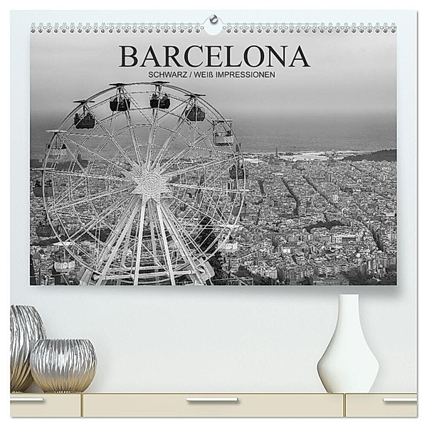 Barcelona Schwarz / Weiß Impressionen (hochwertiger Premium Wandkalender 2024 DIN A2 quer), Kunstdruck in Hochglanz, Dirk Meutzner