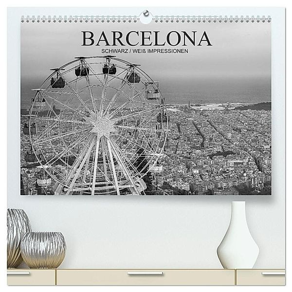 Barcelona Schwarz / Weiß Impressionen (hochwertiger Premium Wandkalender 2025 DIN A2 quer), Kunstdruck in Hochglanz, Calvendo, Dirk Meutzner