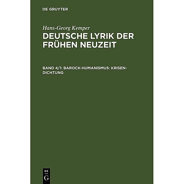 Barock-Humanismus: Krisen-Dichtung, Hans-Georg Kemper