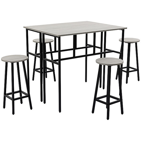 Bartisch-Set mit 4 Hockern schwarz, grau (Farbe: grau, schwarz)