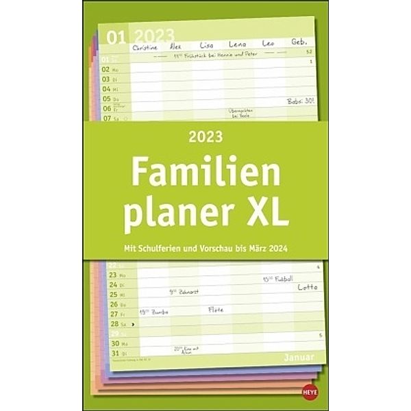 Basic Familienplaner XL 2023. Familienkalender mit 6 Spalten. Praktischer Familien-Wandkalender mit Schulferien. Extra b