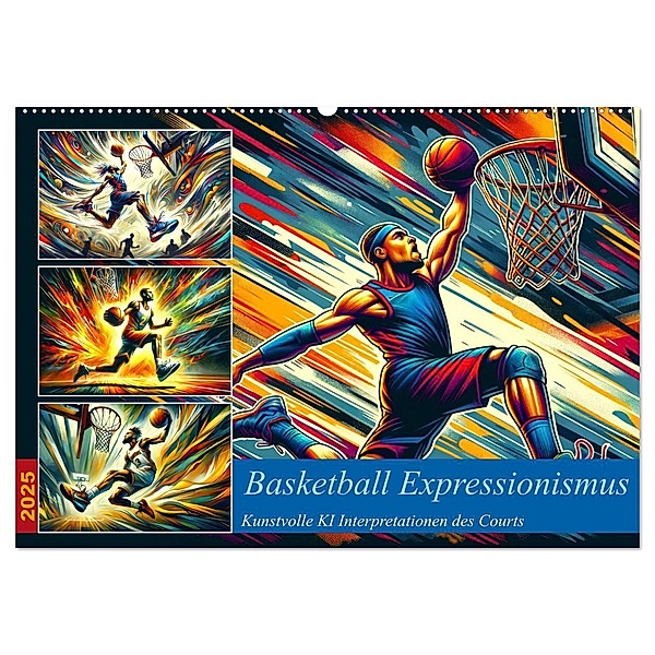 Basketball Expressionismus - Kunstvolle KI Interpretationen des Courts (Wandkalender 2025 DIN A2 quer), CALVENDO Monatskalender, Calvendo, Marco Warstat