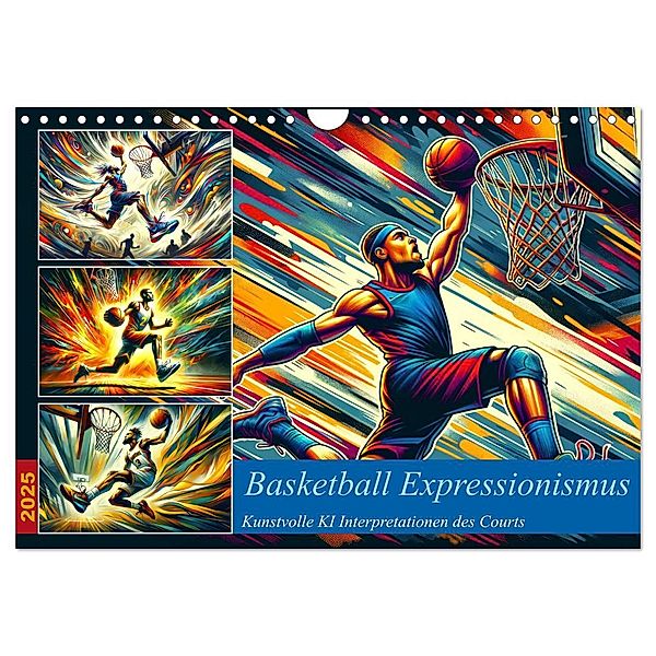 Basketball Expressionismus - Kunstvolle KI Interpretationen des Courts (Wandkalender 2025 DIN A4 quer), CALVENDO Monatskalender, Calvendo, Marco Warstat