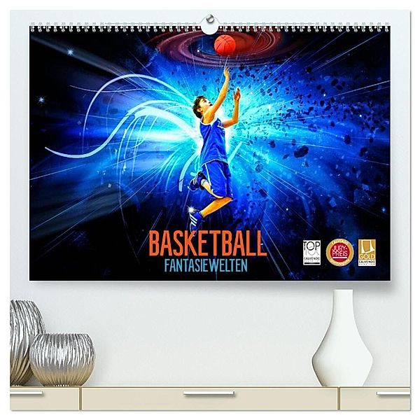 Basketball Fantasiewelten (hochwertiger Premium Wandkalender 2025 DIN A2 quer), Kunstdruck in Hochglanz, Calvendo, Dirk Meutzner