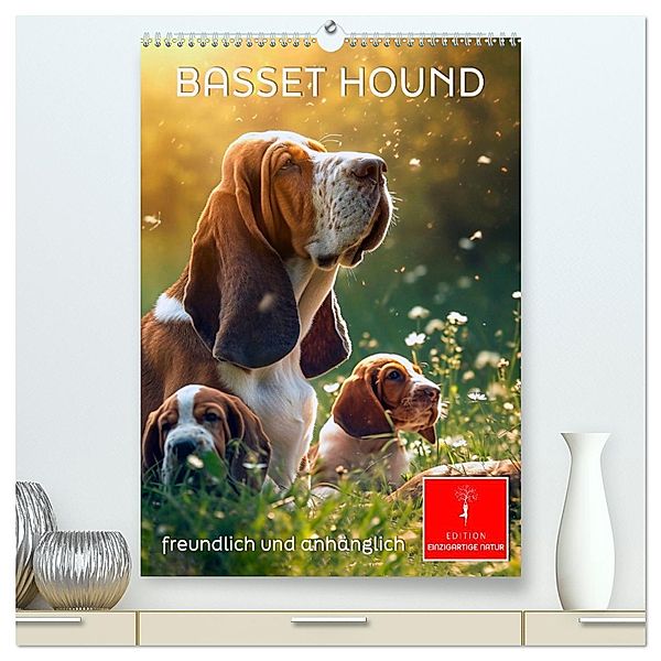 Basset Hound - freundlich und anhänglich (hochwertiger Premium Wandkalender 2025 DIN A2 hoch), Kunstdruck in Hochglanz, Calvendo, Peter Roder