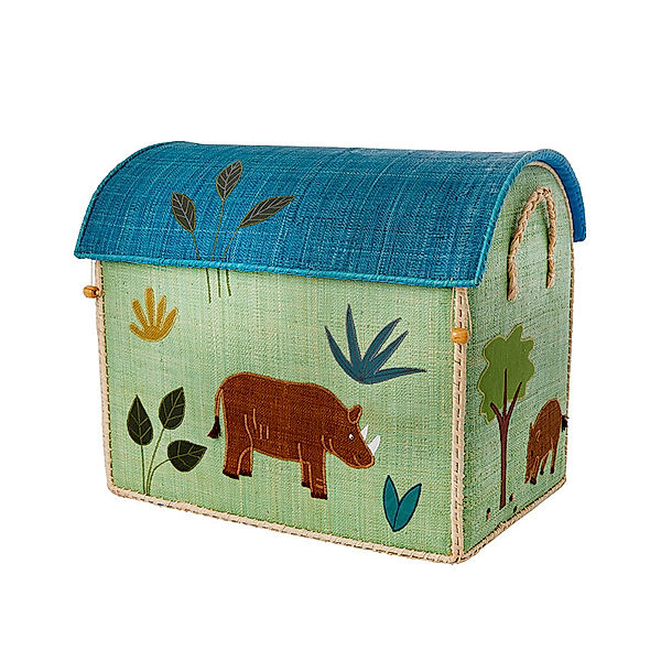 rice Bast-Spielzeugkiste JUNGLE RHINO – LARGE (50x33x40) in blau