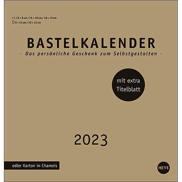 Bastelkalender 2023 Premium gold mittel. Blanko-Kalender zum Basteln mit Spiralbindung und Monatskalendarium. Foto- und