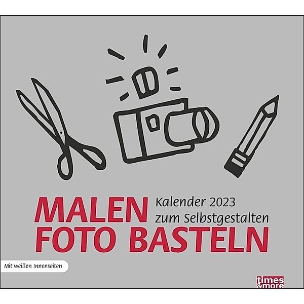 Bastelkalender 2023 silber. Weisse Innenseiten in einem Blanko-Kalender zum Basteln. Eigene Fotos auswählen und verzieren - auch perfekt zum Verschenken!