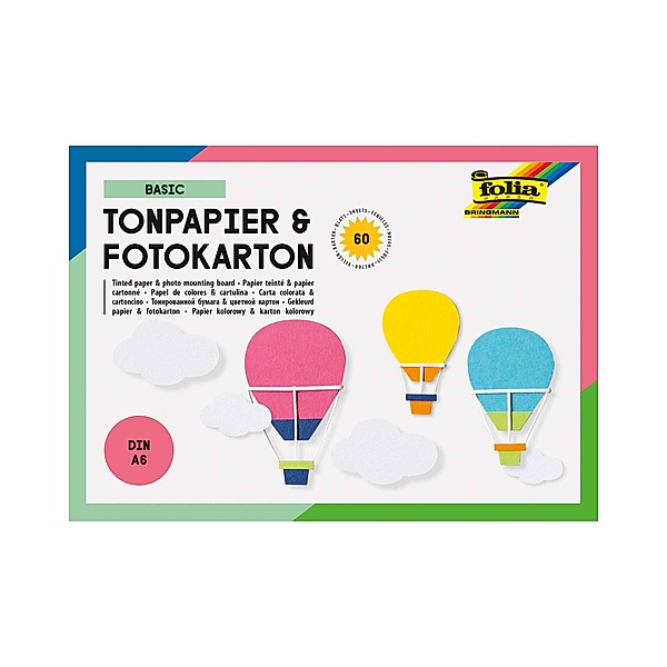 folia Bastelpapier-Block TONPAPIER & FOTOKARTON BASIC (A6) 60 Blatt