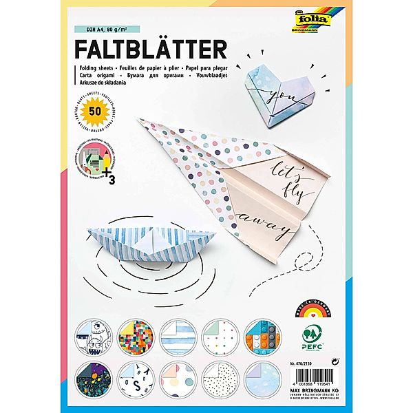 folia Bastelpapier ORIGAMI-MOTIV (A4) 50 Blatt