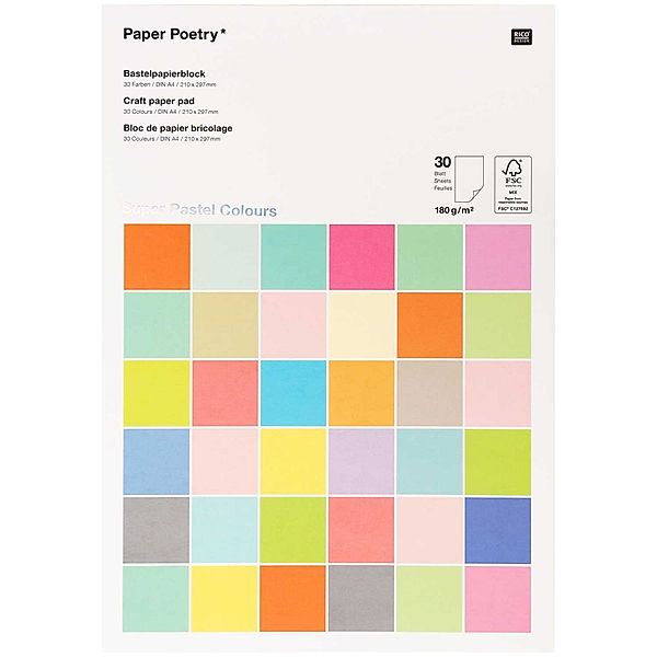 RICO DESIGN Bastelpapierblock SUPER PASTEL COLOURS 30 Blatt