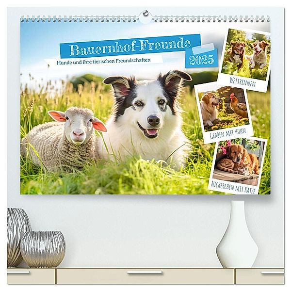 Bauernhof-Freunde - Hunde und ihre tierischen Freundschaften (hochwertiger Premium Wandkalender 2025 DIN A2 quer), Kunstdruck in Hochglanz, Calvendo, Anja Frost