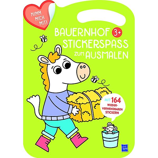 Bauernhof Stickerbuch zum Ausmalen 3+ (Cover grün, Pferd), m. 164 Beilage